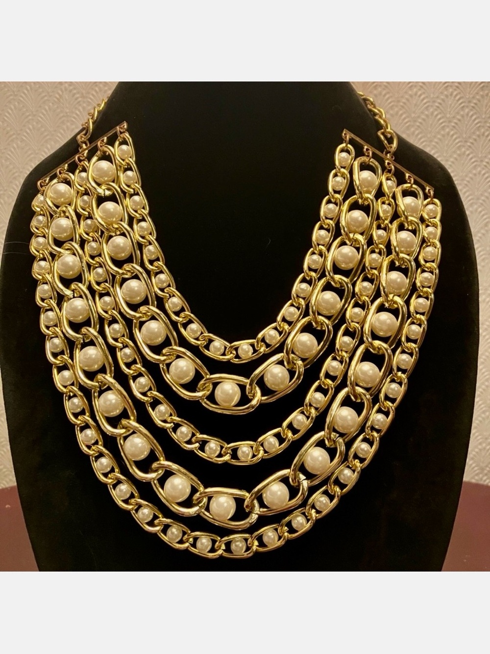New Gold and Pearl Multi-Strand Statement Necklace.